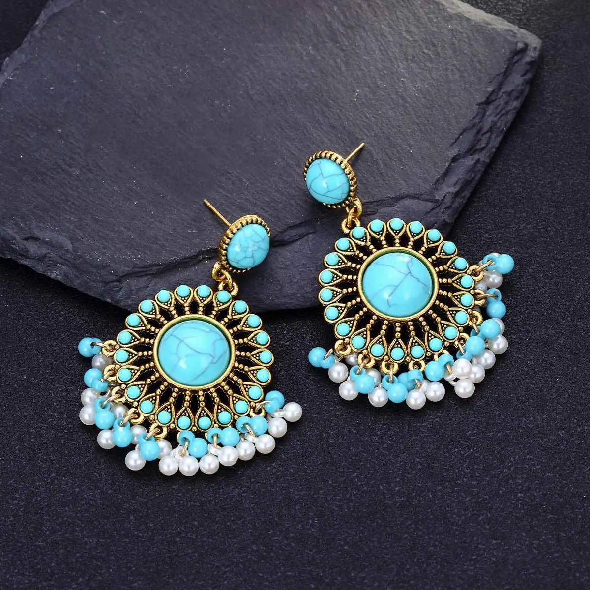 Boucles d'oreille avec pierres turquoise faites main - e-thnic