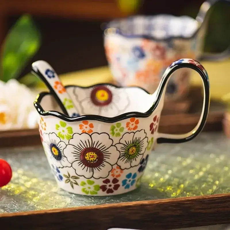 Tasses en porcelaine dessinées à la main avec poignée - e-thnic